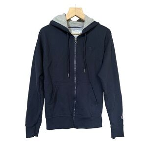 Champion Powerfleece Men’s Navy Blue Full Zip Hooded Sweatshirt, Size Small